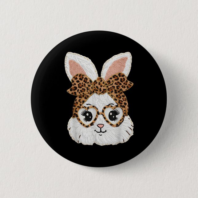 Süßes Kaninchen-Hasen-Gesicht-Leopard-Gles-Mädchen Button (Vorderseite)