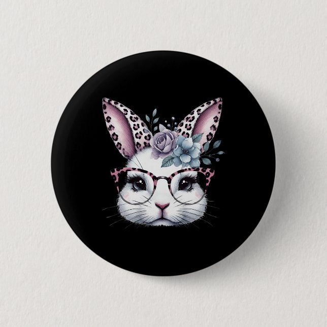 Süßes Kaninchen-Hasen-Gesicht Mädchen Frohen Oster Button (Vorderseite)