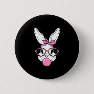 Süßes Kaninchen-Hasen-Gesicht mit Bandana-Herzbril Button