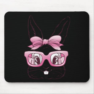 Süßes Kaninchen-Hasen-Gesicht Rosa Brille Fliege F Mousepad