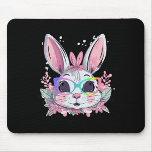 Süßes Kaninchen-Hasen-Gesicht-Tie-Dye-Glas-Mädchen Mousepad