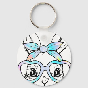 Süßes Kaninchen-Hasen-Gesicht-Tie-Dye-Glas Mädchen Schlüsselanhänger