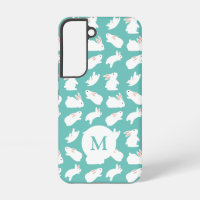 Süßes Kaninchen-Hasen-Muster auf teal Monogramm