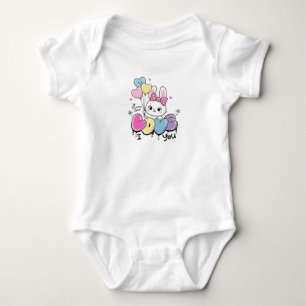 Süßes Kaninchen "ICH LIEBE Dich" Herzen Ballons T- Baby Strampler