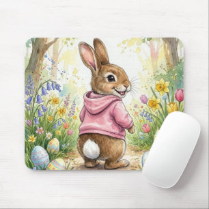 Süßes Kaninchen in einem Oster-Garten Mousepad
