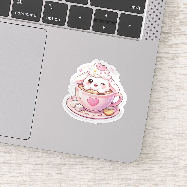 Süßes Kaninchen in Kaffeetasse Kawaii Aufkleber (Detail)