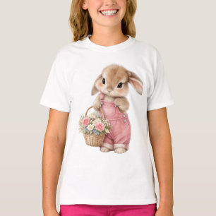 Süßes Kaninchen in rosa Overall Frühlingsblumen Ki T-Shirt