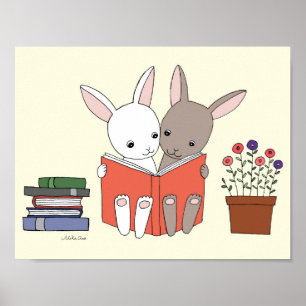 Süßes Kaninchen liest Bücher Druck Kinderzimmer Ku Poster