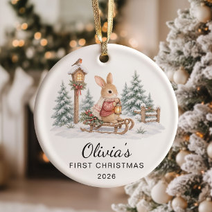 Süßes Kaninchen-Mädchen Baby-Weihnachten Keramik Ornament