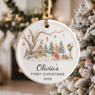 Süßes Kaninchen-Mädchen, erstes Weihnachten des Ba Keramik Ornament
