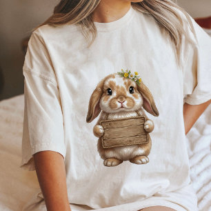 Süßes Kaninchen mit Blumenkrone hält Holzschild Tri-Blend Shirt