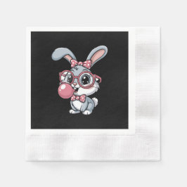 Süßes Kaninchen mit Brille, das Kaugummi bläst Serviette