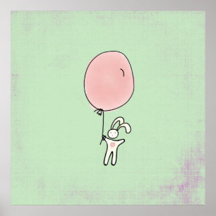 Süßes Kaninchen mit einem Luftballon Poster
