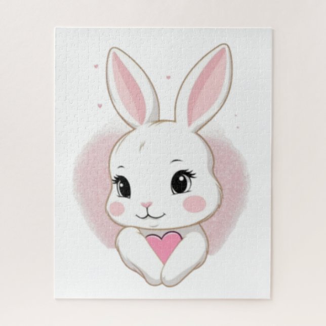 Süßes Kaninchen mit Herz | Romantisches Design Puzzle (Vertikal)