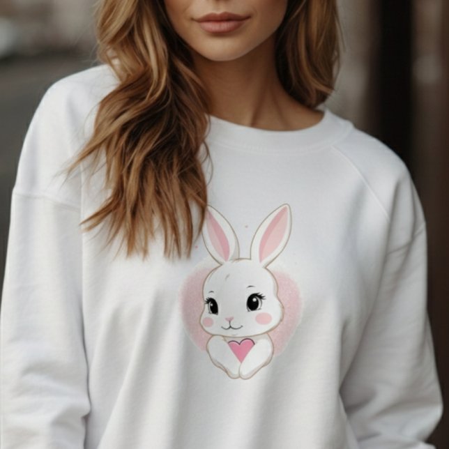 Süßes Kaninchen mit Herz | Romantisches Design Sweatshirt (Von Creator hochgeladen)