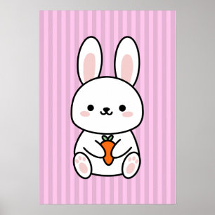 Süßes Kaninchen mit Karotten, Rosa Streifen Nurser Poster