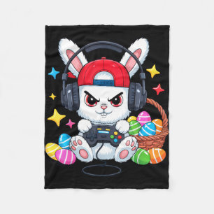 Süßes Kaninchen mit Kopfhörern beim Gaming-Ostern Fleecedecke
