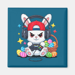 Süßes Kaninchen mit Kopfhörern beim Gaming-Ostern Magnet