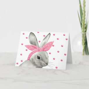 Süßes Kaninchen mit rosa Schleife Karte