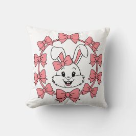 Süßes Kaninchen mit rosa Schleifen-Kranz – Ostern  Kissen