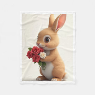 Süßes Kaninchen mit Rosen-Blumenstrauß-Decke Fleecedecke