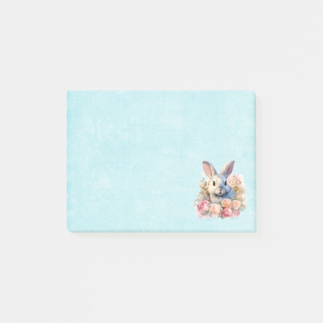 Süßes Kaninchen mit Rosengirlande Post-it Klebezettel (Vorderseite)