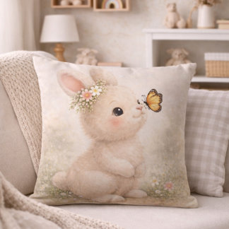 Süßes Kaninchen mit Schmetterling Neutrales Kinder Kissen