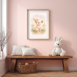 Süßes Kaninchen mit Schmetterling Neutrales Kinder Poster