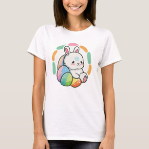 Süßes Kaninchen Oster-Regenbogen-Eier Cartoon-Früh T-Shirt