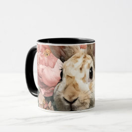 süßes Kaninchen, Pfingstrosen und Schmetterling Tasse