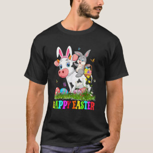 Süßes Kaninchen reitet auf Kuh Ostern Ei Süßer Has T-Shirt
