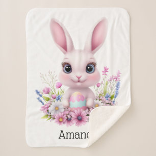 Süßes Kaninchen rosa Blumen mit Osterei Sherpadecke