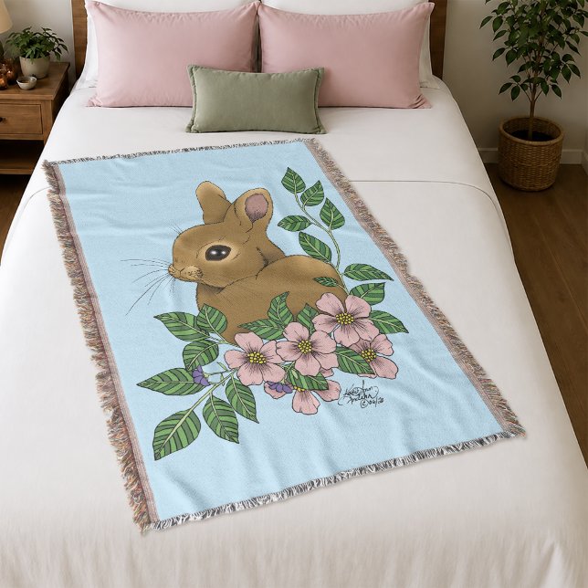 Süßes Kaninchen Rosa Frühlingsblumen Waldkaninchen Decke (Von Creator hochgeladen)