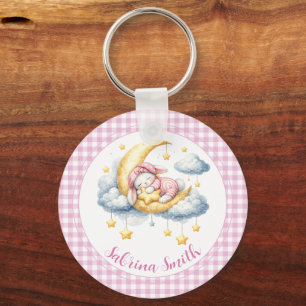 Süßes Kaninchen Rosa Junge Mädchen Mond Stern Baby Schlüsselanhänger