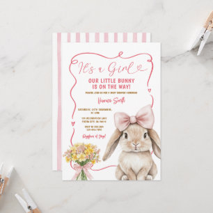 Süßes Kaninchen rosa Schleife Coquette Baby-Party Einladung