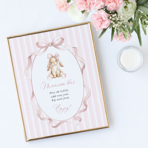 Süßes Kaninchen, rosa Schleife, rosa Streifen, Mom Poster