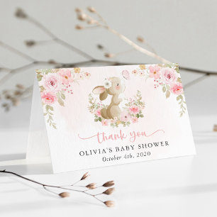 Süßes Kaninchen, Schmetterling, rosa Blumen, Babyp Dankeskarte