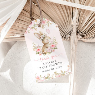 Süßes Kaninchen, Schmetterling, rosa Blumen, Babyp Geschenkanhänger