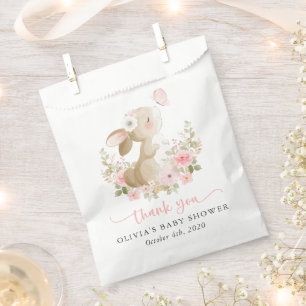Süßes Kaninchen, Schmetterling, rosa Blumen, Babyp Geschenktütchen
