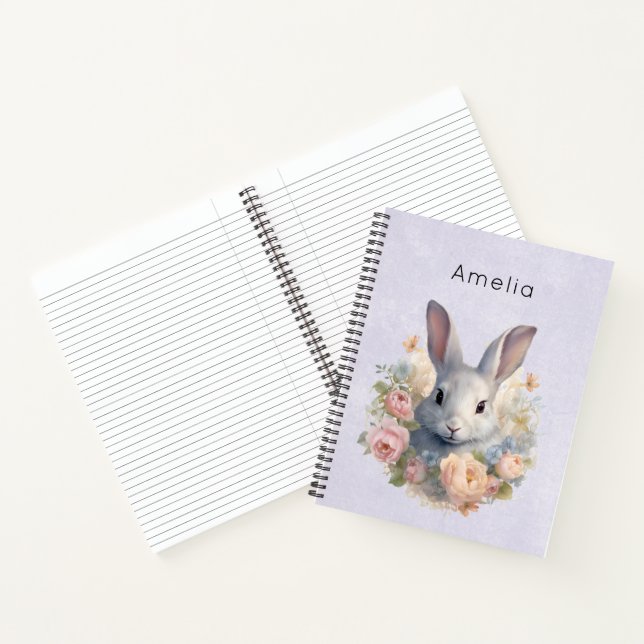 Süßes Kaninchen umgeben von pastellfarbenen Blumen Notizbuch (Innenseite)