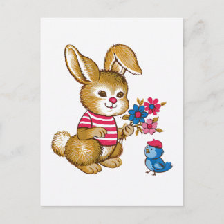 Süßes Kaninchen und Blaue Vogels Postkarte