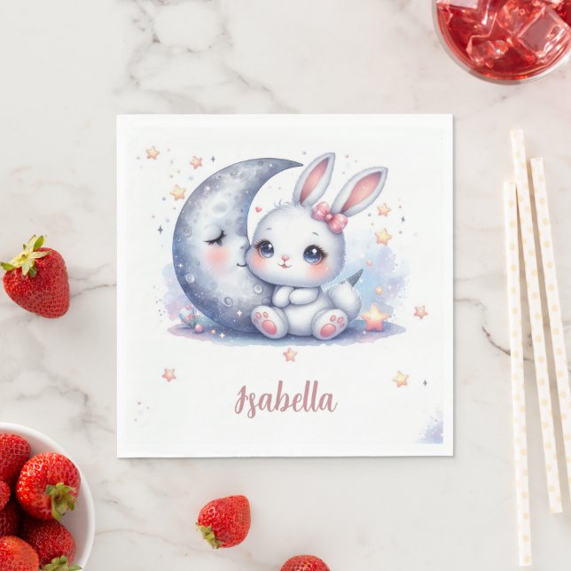 Süßes Kaninchen und Mond Geburtstag  Serviette (Beispiel)