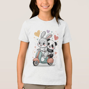 Süßes Kaninchen und Pärchen-Panda auf Retro-Roller Tri-Blend Shirt