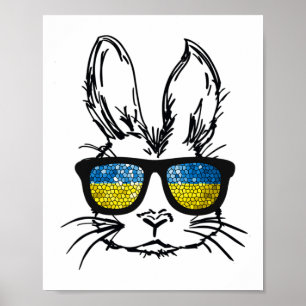 Süßes Kaninchengesicht mit Ukraine-Flaggen-Brille  Poster