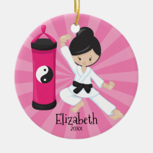 Süßes Karate-Mädchen personalisierter Weihnachtsan Keramikornament