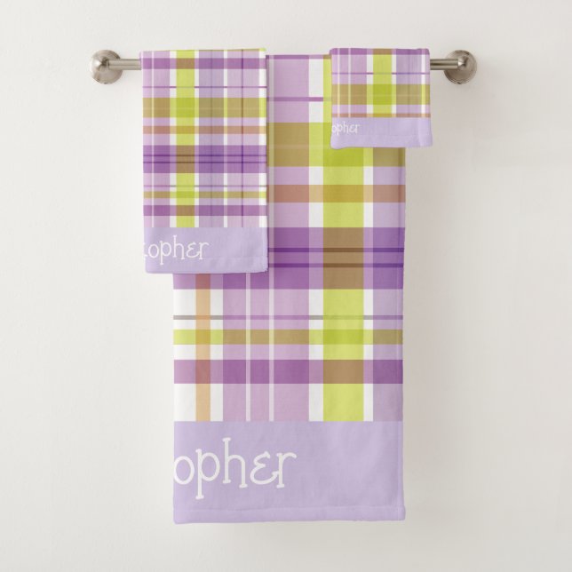 Süßes Kariertes Pastell Lila grün Badhandtuch Set (Insitu)