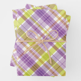 Süßes Kariertes Pastell Lila grün Geschenkpapier Set