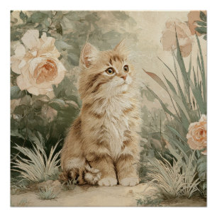 Süßes Kätzchen Cottagecore Floral Katzenposter Poster
