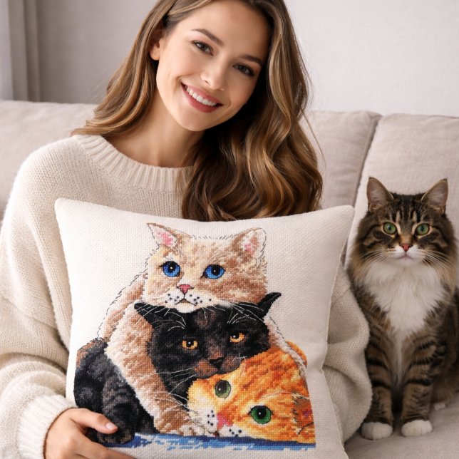 Süßes Kätzchen Cross-Stitch-Muster Kissen (Von Creator hochgeladen)