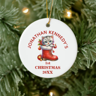 Süßes Kätzchen erstes Weihnachten Personalisiert Keramik Ornament